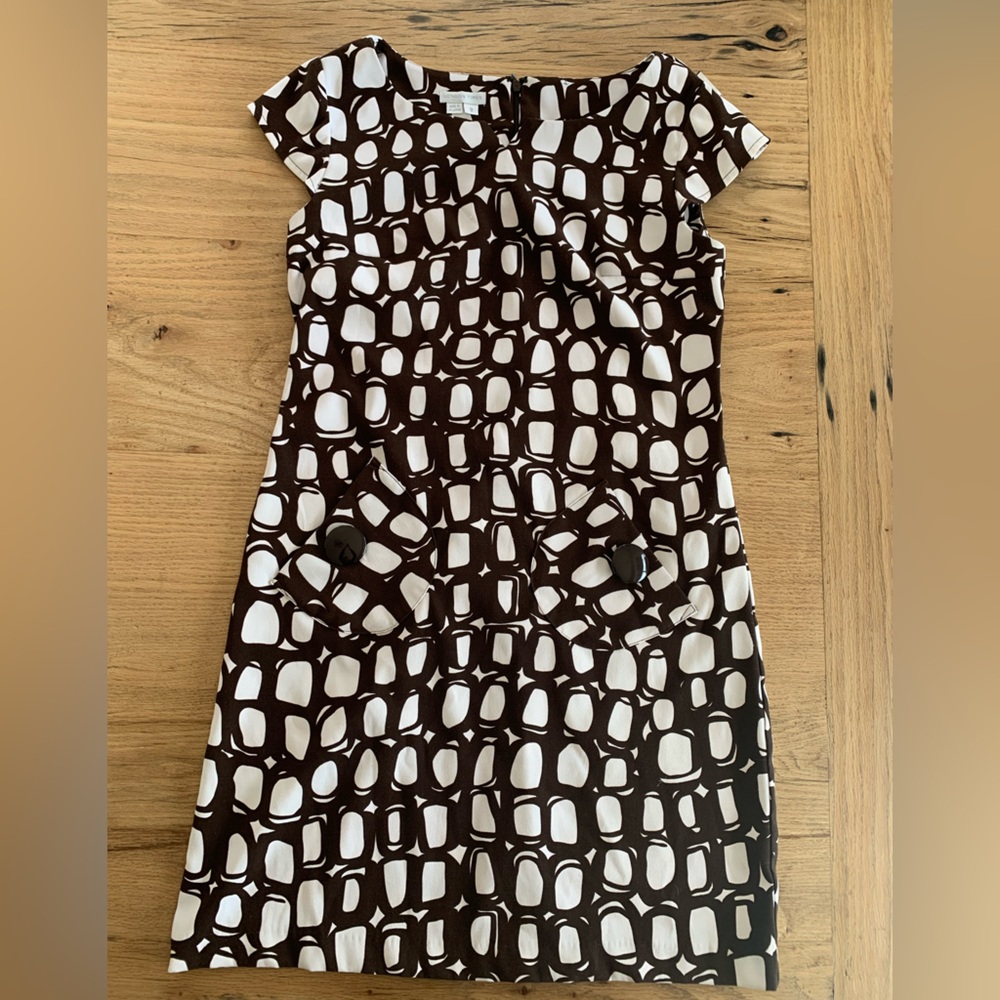 London Times Geometric Mod Mini Dress Brown Women’s Size 8‎ Preloved